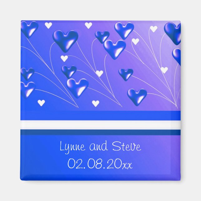 Floating Blue Hearts Save the Date Magnet (Front)