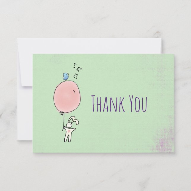 Floating Bunny Holding a Balloon Thank You (Front)