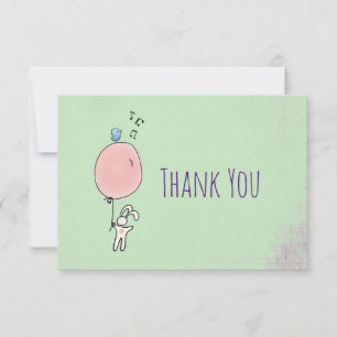 Floating Bunny Holding a Balloon Thank You Card