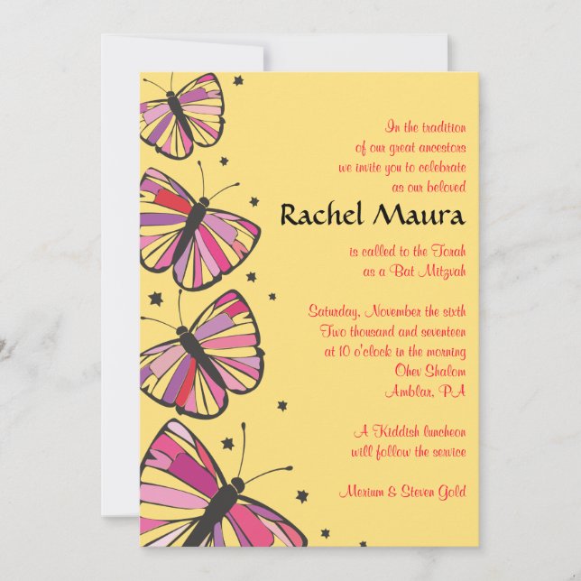 FLOATING BUTTERFLY Bat Mitzvah Invitation (Front)