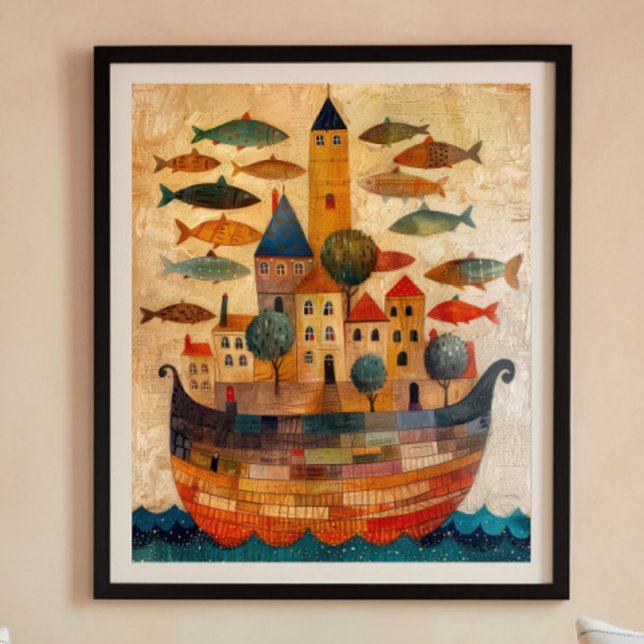 Floating Castle On A Ship Folk Art Poster (Creator Uploaded)