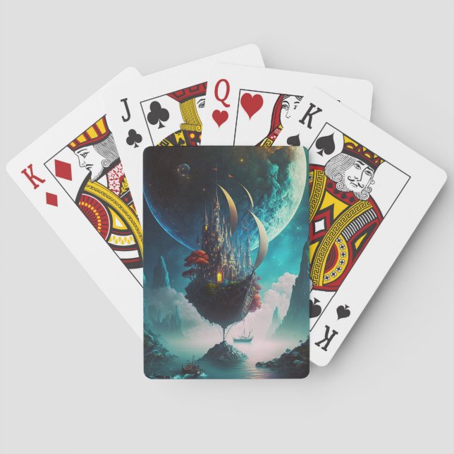 Floating Castle Ship Fantasy Art Playing Cards (Back)