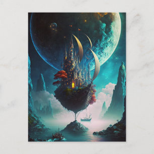 Floating Castle Ship Fantasy Art Postcard