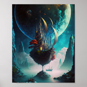 Floating Castle Ship Fantasy Art Poster