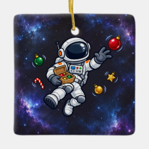 Floating Christmas Astronaut with Ornaments