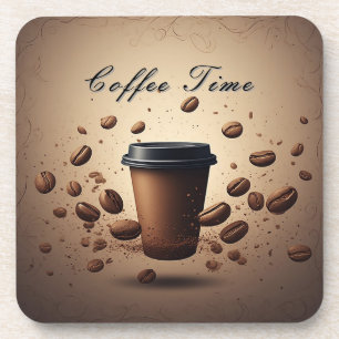 Floating Coffee Cup With Coffee Beans Coaster