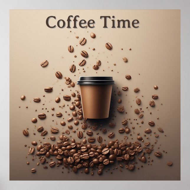 Floating Coffee Cup With Coffee Beans Poster (Front)