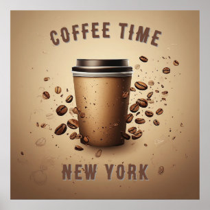 Floating Coffee Cup With Coffee Beans Poster