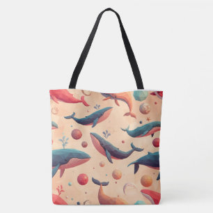 Floating Cosmic Whales Illustration Tote Bag