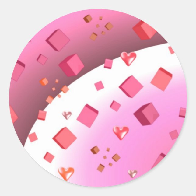 Floating Cubes and Hearts Classic Round Sticker (Front)