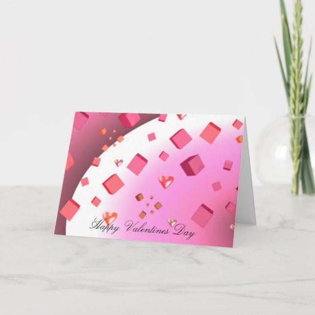 Floating Cubes and Hearts Valentine Design Holiday Card (Front)