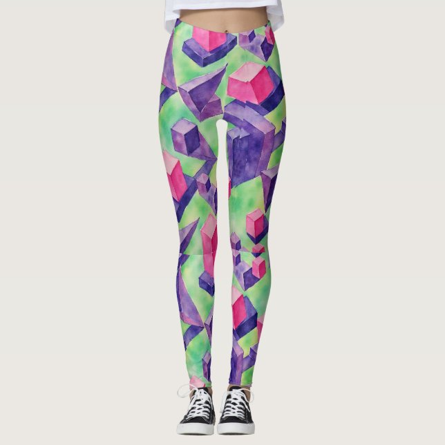 Floating Cubes Impossible Triangles Pattern Leggings (Front)