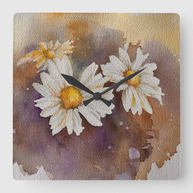 Floating Daisies Watercolour  Square Wall Clock (Front)