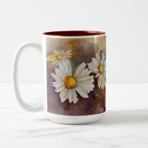 Floating Daisy Watercolor Two-Tone Coffee Mug