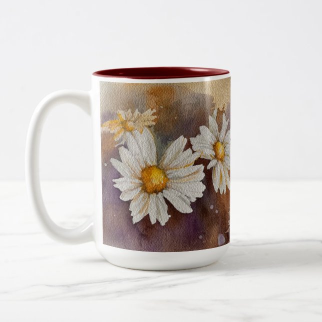 Floating Daisy Watercolor  Two-Tone Coffee Mug (Left)
