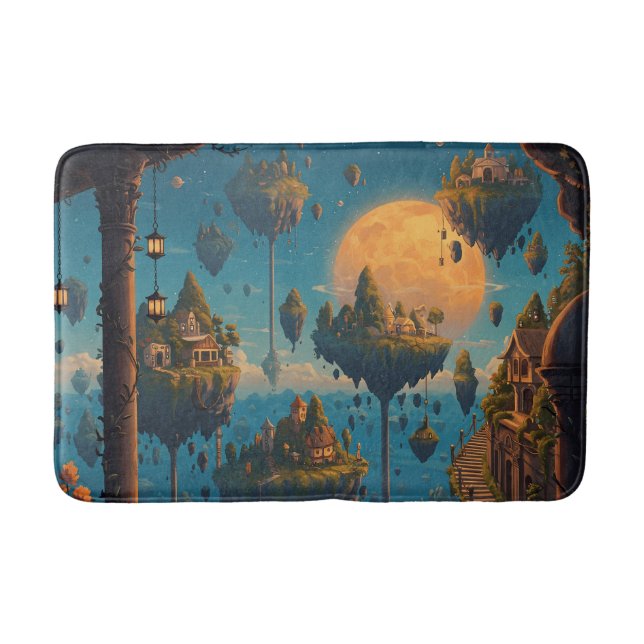 Floating Dreamscapes: Surreal Sky Islands Bath Mat (Front)