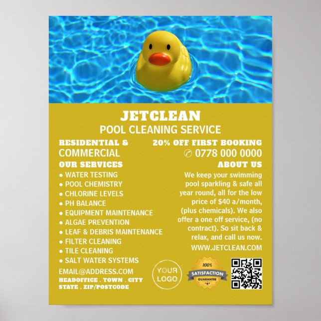 Floating Duck, Swimming Pool Cleaning Poster (Front)