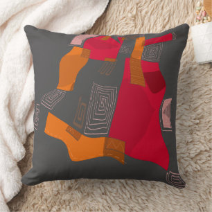 Floating Egyptian Collage - Red Orange Gray Cushion