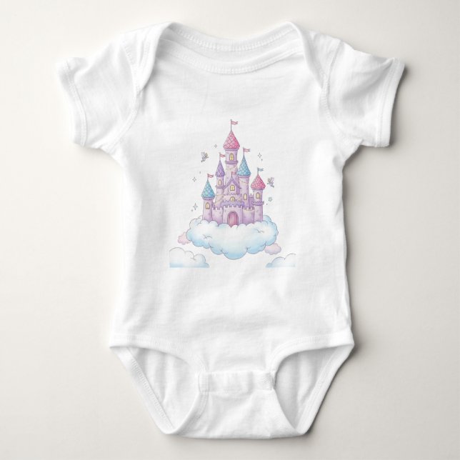 Floating Fairy Castle – Whimsical Kids’ Fantasy Baby Bodysuit (Front)