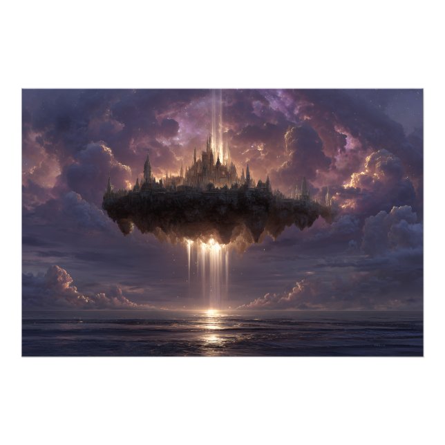Floating Fantasy Castle Cloud Beams Glow Photo Print (Front)