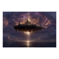 Floating Fantasy Castle Cloud Beams Glow
