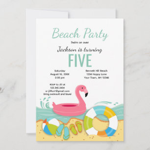 Floating Flamingo Beach Party Birthday Invitation