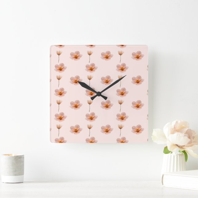 floating flower melody square wall clock (Home)