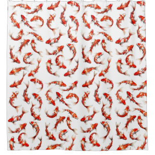 Floating fortune fish, japanese koi watercolor shower curtain