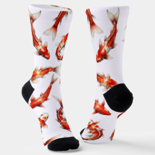 Floating fortune fish, japanese koi watercolor socks