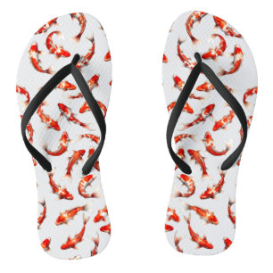 Floating fortune fish, red & white koi watercolor thongs