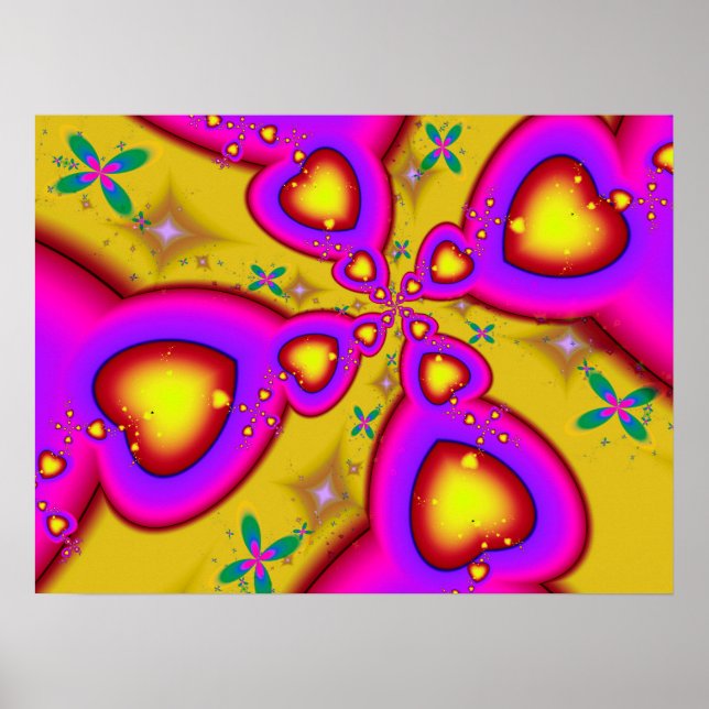 Floating Fractal Hearts Poster (Front)