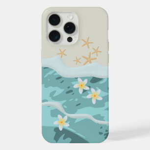 Floating Frangipanis on Beach Wave Meet Starfishes iPhone 15 Pro Max Case