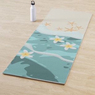 Floating Frangipanis on Beach Wave Meet Starfishes Yoga Mat