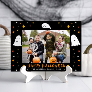 Floating Ghosts and Stars Photo Halloween Holiday Card