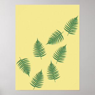 Floating Green Fern Leaves Stylish Abstract Poster