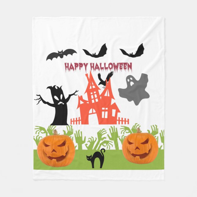 Floating Halloween Night Scene Art Fleece Blanket (Front)