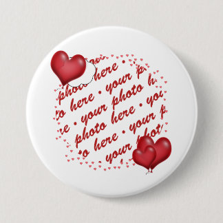 Floating Heart Balloons Photo Frame 7.5 Cm Round Badge