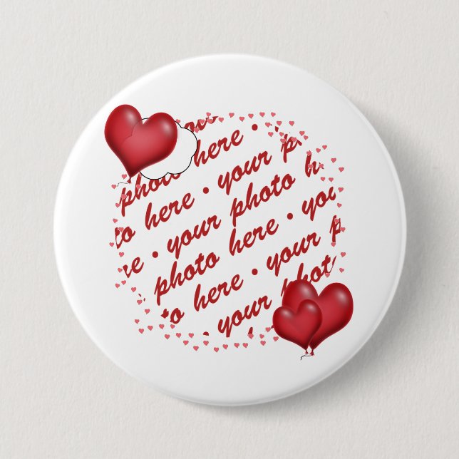 Floating Heart Balloons Photo Frame 7.5 Cm Round Badge (Front)