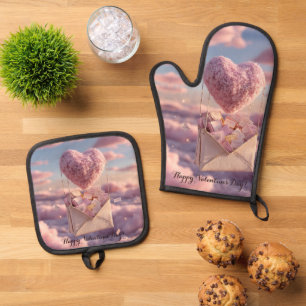 Floating Heart of Love Letters Design Postcard Oven Mitt & Pot Holder Set