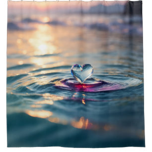 "Floating Heart on Water with Sunset Glow" Shower Curtain