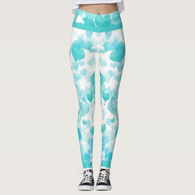 Floating hearts in teal leggings (Front)