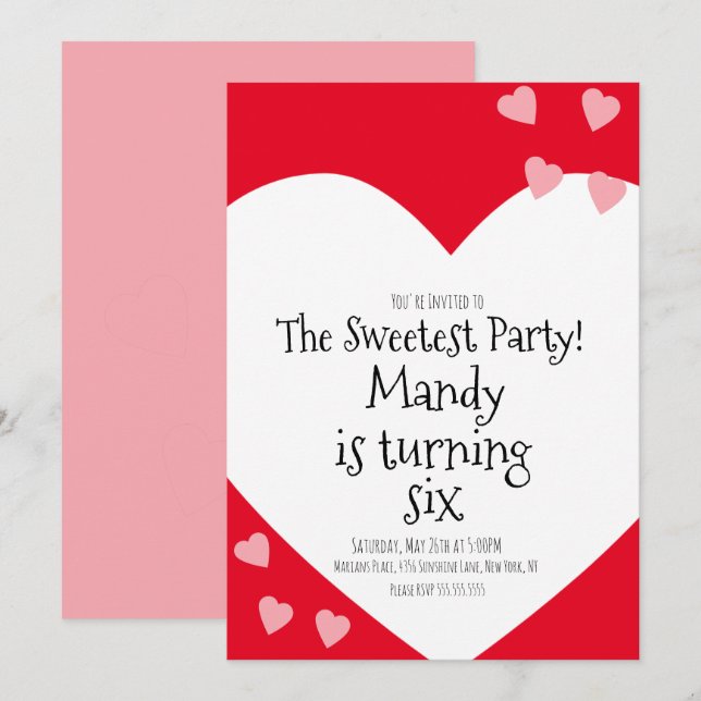 Floating Hearts Pink Valentines Day Birthday Party Invitation (Front/Back)