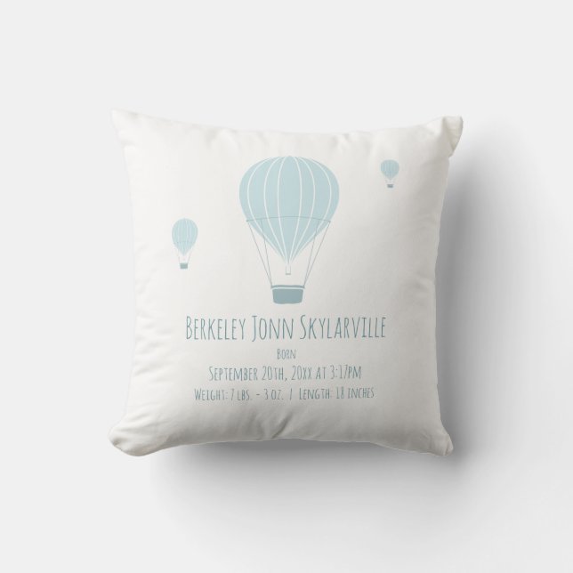 Floating Hot Air Balloons Blue White Baby Birth Cushion (Front)