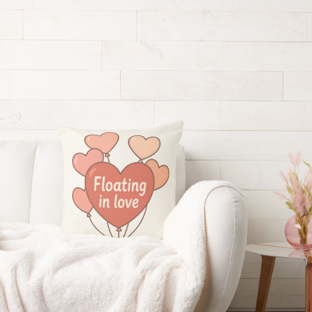 Floating in Love Heart Balloons Romantic Throw Pil Cushion (Couch)