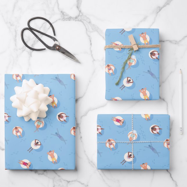Floating in the Lazy River Pattern Wrapping Paper Sheet (Front)