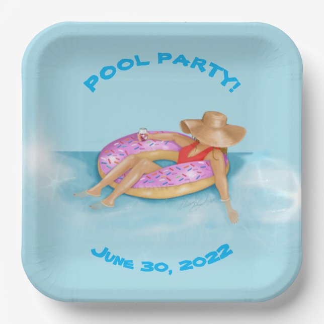 Floating in the Pool in Sprinkle Doughnut Float Paper Plate (Front)