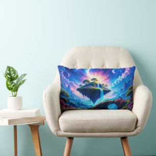 Floating Island with Waterfall and Crescent Moon Lumbar Cushion