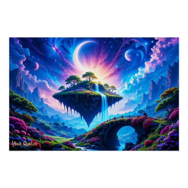 Floating Island with Waterfall and Crescent Moon Poster (Front)