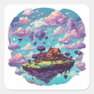 floating islands floating in the sky square sticker