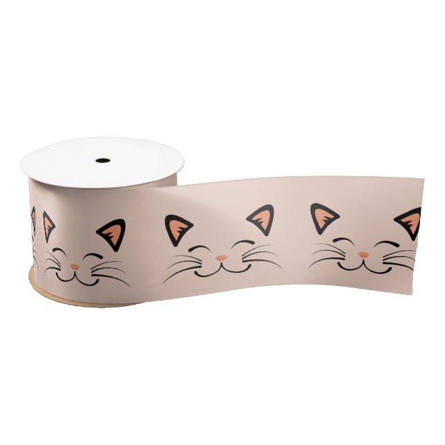 Floating Kitten Cat Face Pattern  Satin Ribbon (Spool)
